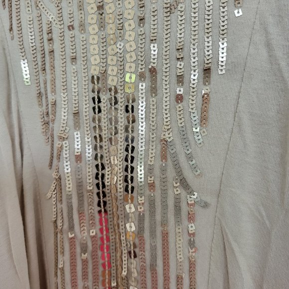 Pretty Beige & Gold Sequin Short Sleeve Top - Picture 4 of 7